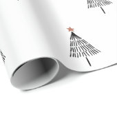 Eenvoudige zwarte en witte kerstboom Gold Star Cadeaupapier (Rol Hoek)