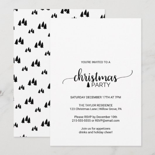 Eenvoudige zwarte en witte kerstfeestdag kaart (Voorkant / Achterkant)