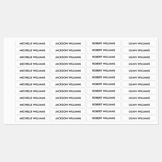 Eenvoudige zwarte en witte Kinder naam Labels (Vel)