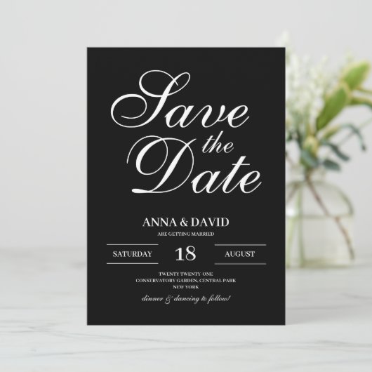 Eenvoudige zwarte en witte legant sparen de Datum Kaart (Staand voorkant)