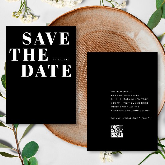 Eenvoudige Zwarte en Witte Minimalistische QR-code Save The Date