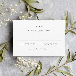 Eenvoudige zwarte en witte minimalistische trouwka RSVP kaartje