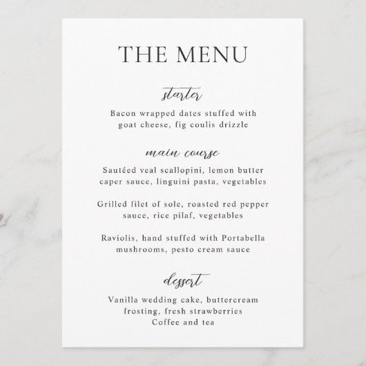 Eenvoudige Zwarte en Witte Moderne Bruiloft Menu (Voorkant)