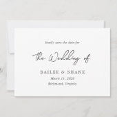 Eenvoudige Zwarte en Witte Moderne Bruiloft Save The Date (Voorkant)
