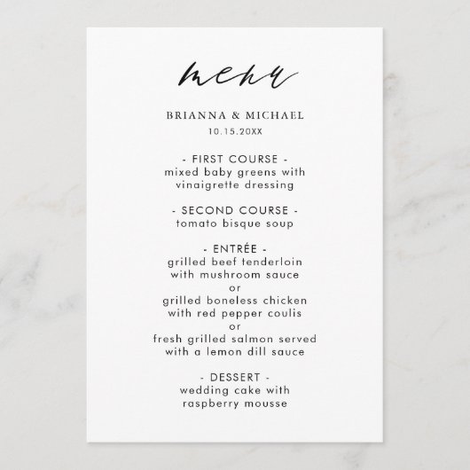 Eenvoudige zwarte en witte moderne kalligrafie menu (Voorkant)