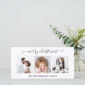 Eenvoudige zwarte en witte multi-foto, prettig ker feestdagenkaart (Staand voorkant)