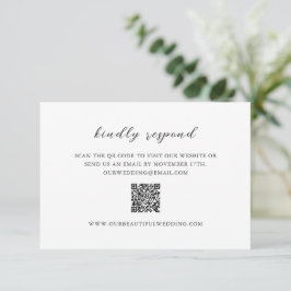 Eenvoudige Zwarte en Witte QR Code Schone Bruiloft RSVP Kaartje