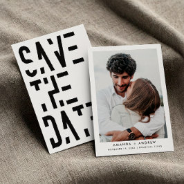 Eenvoudige Zwarte en Witte Retro Strepen Huwelijk  Save The Date