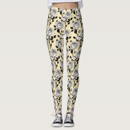 Eenvoudige zwarte en witte rozen in een grafische leggings