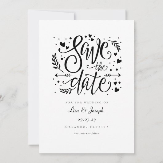 Eenvoudige Zwarte en Witte Rustieke Script Bewaar Kaart (Voorkant)