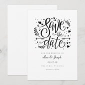 Eenvoudige Zwarte en Witte Rustieke Script Bewaar Kaart (Voorkant / Achterkant)