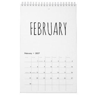 Eenvoudige Zwarte en Witte Script Calligrafie Kalender