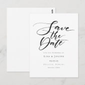 Eenvoudige Zwarte en Witte Script Save the Date Briefkaart (Voorkant / Achterkant)