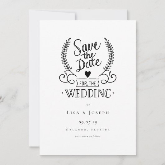 Eenvoudige Zwarte en Witte Script Save the Date Kaart (Voorkant)