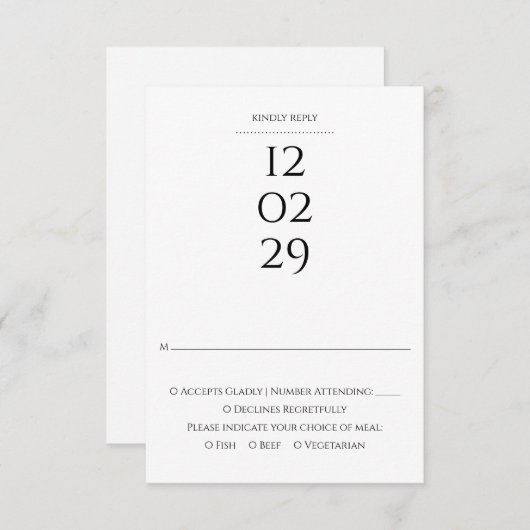 Eenvoudige Zwarte En Witte Speciale Datum Trouwdag RSVP Kaartje (Voorkant / Achterkant)