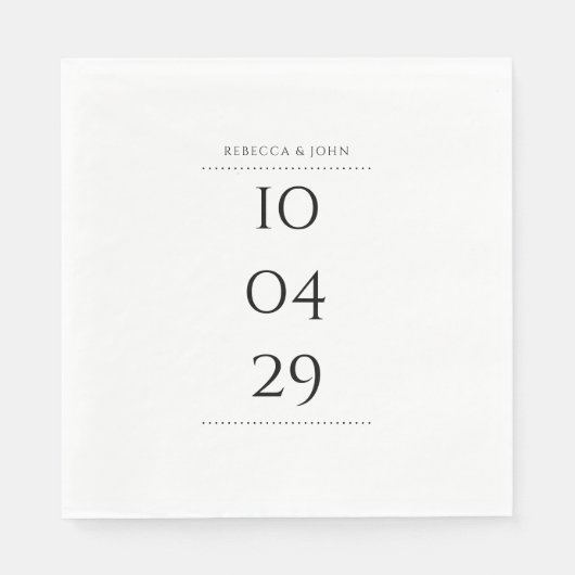 Eenvoudige Zwarte en Witte Speciale Datum Trouwdag Servet (Voorkant)