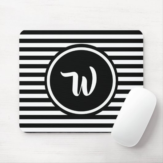 Eenvoudige zwarte en witte strepen Initialen Muismat (Met muis)