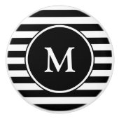 Eenvoudige zwarte en witte strepen met monogram keramische knop (Voorkant)