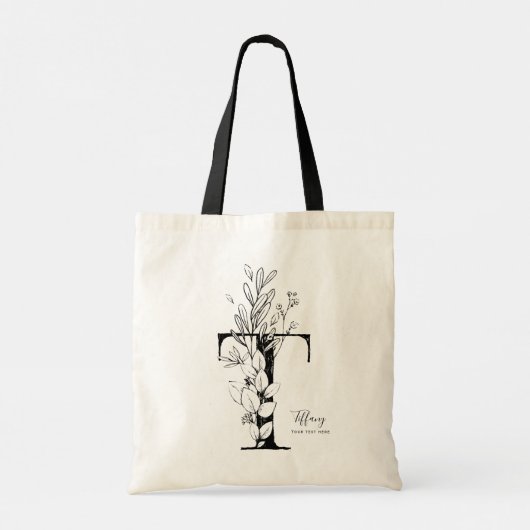 Eenvoudige zwarte en witte T rustige floral Tote Bag (Achterkant)