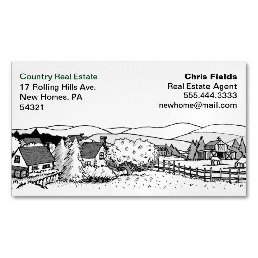 Eenvoudige zwarte en witte tekening | Landscène Visitekaartje Magneet (Voorkant)
