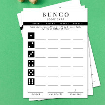 Eenvoudige Zwarte en Witte Vier Ronde Bunco Scorek