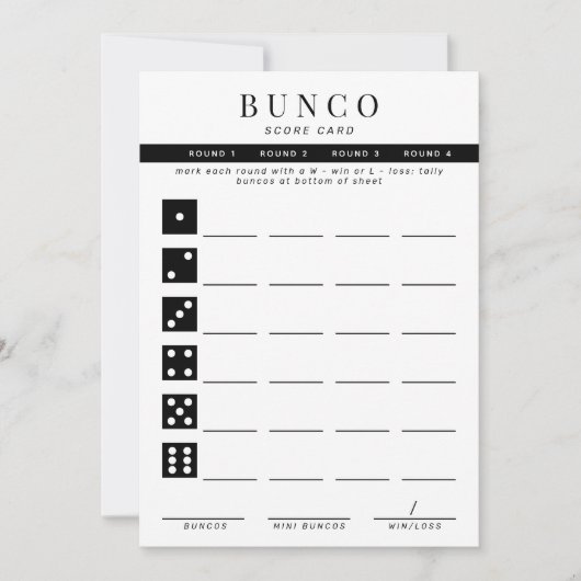 Eenvoudige zwarte en witte vierronde Bunco-smartca Kaart (Voorkant)