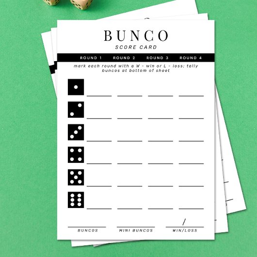 Eenvoudige zwarte en witte vierronde Bunco-smartca Kaart