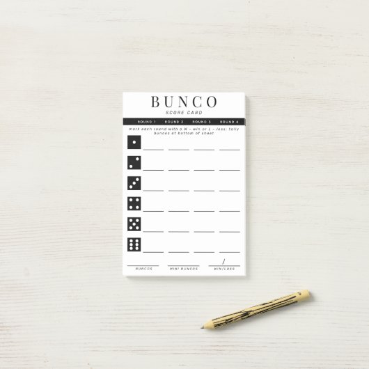 Eenvoudige zwarte en witte vierronde Bunco-smartca Post-it® Notes (Op bureau)