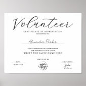 Eenvoudige Zwarte En Witte Vrijwilligerscertificaa Poster (Voorkant)