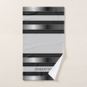 Eenvoudige zwarte en zilvergeometrische strips bad handdoek (Handdoek)