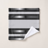 Eenvoudige zwarte en zilvergeometrische strips bad handdoek (Wasdoekje)
