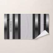 Eenvoudige zwarte en zilvergeometrische strips bad handdoek (Handdoek)