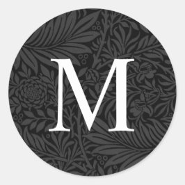 Eenvoudige zwarte Floral White Monogram Envelope S Ronde Sticker