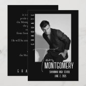 Eenvoudige zwarte foto afstudeeruitnodiging kaart (Voorkant / Achterkant)