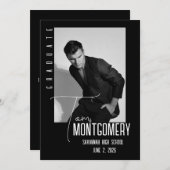 Eenvoudige zwarte foto Afstuderen aankondiging (Voorkant / Achterkant)