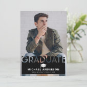 Eenvoudige zwarte foto afstuderen aankondiging (Staand voorkant)