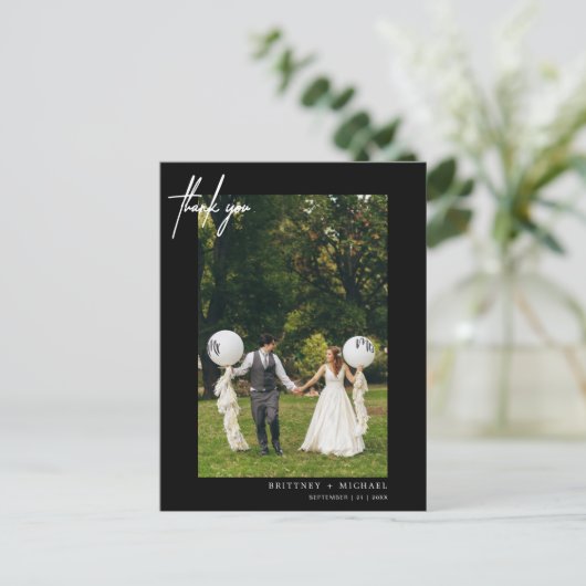 Eenvoudige zwarte foto modern dank u briefkaart (Staand voorkant)