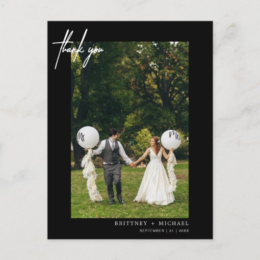 Eenvoudige zwarte foto modern dank u briefkaart (Voorkant)