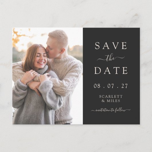 Eenvoudige zwarte foto Save the Date Wedding Aankondigingskaart (Voorkant)
