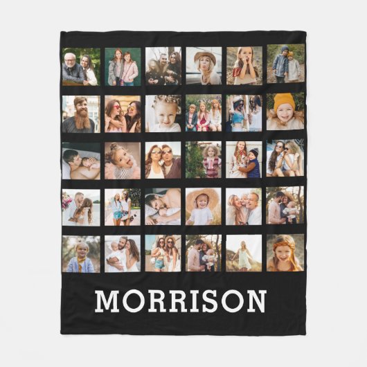 Eenvoudige Zwarte Fotocollage 30 Afbeelding Gepers Fleece Deken (Voorkant)