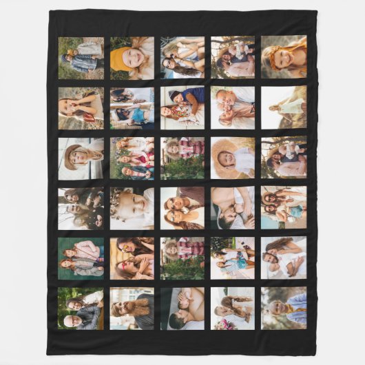 Eenvoudige Zwarte Fotocollage 30 Afbeelding Gepers Fleece Deken (Voorkant)