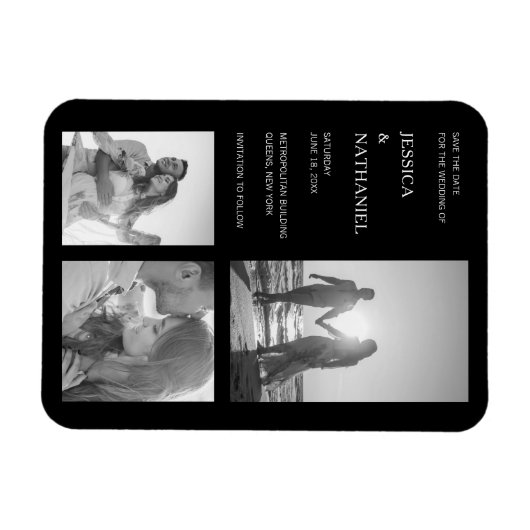 Eenvoudige Zwarte Fotocollage Wedding Magneet (Horizontaal)