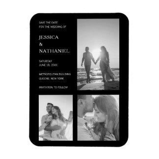 Eenvoudige Zwarte Fotocollage Wedding Magneet