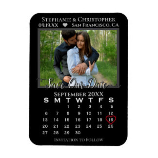 Eenvoudige zwarte fotokalender: bespaar onze datum magneet