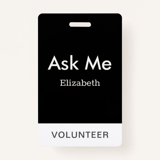 Eenvoudige zwarte gepersonaliseerde vrijwilliger v badge (Voorkant)