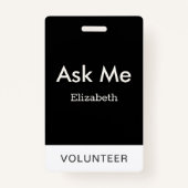 Eenvoudige zwarte gepersonaliseerde vrijwilliger v badge (Achterkant)