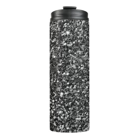 Eenvoudige zwarte glitter en witte vonken thermosbeker (Voorkant)