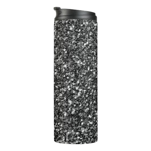 Eenvoudige zwarte glitter en witte vonken thermosbeker (Geroteerd rechts)