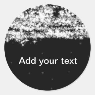 Eenvoudige zwarte glitter vonk sterren voeg uw tek ronde sticker