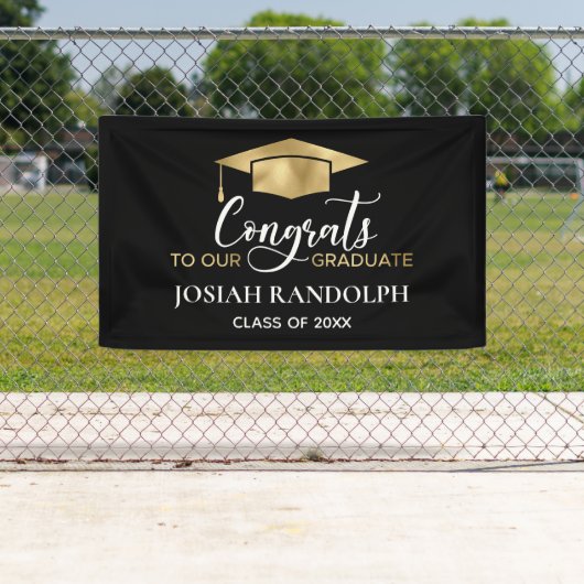 Eenvoudige zwarte goudbanner voor Afstuderen Spandoek (Insitu)